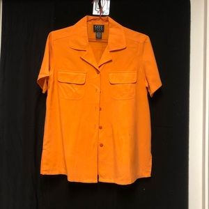 City silk petite orange button down shirt